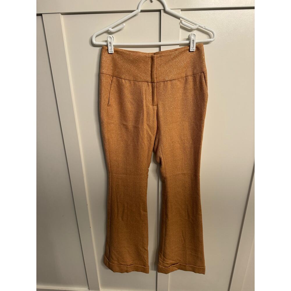 Tracy Reese Metallic Gold Pants Wool Blend Racing Stripe Leg Size 2